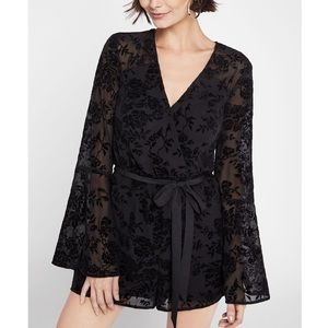 Long-Sleeve Flocked Chiffon Romper